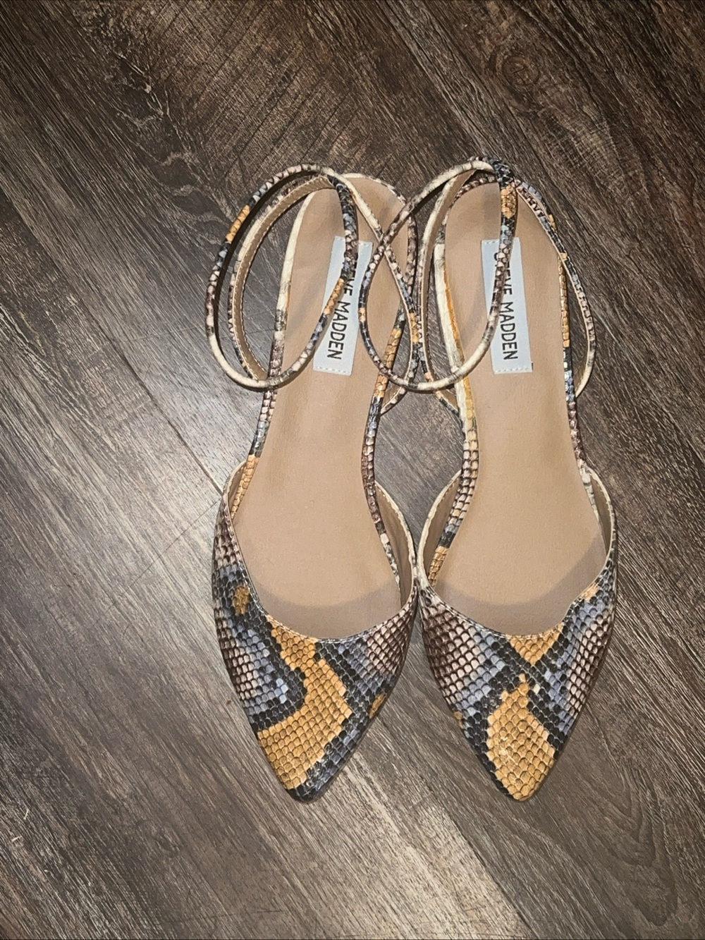 Steve Madden Snake-Print Pointed Flats in Yellow and Gray